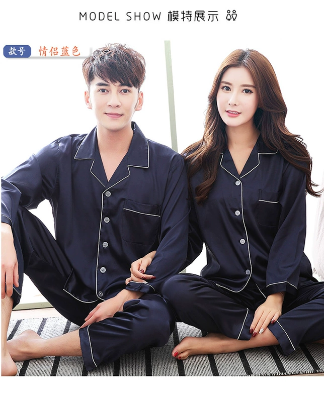 Phiên bản Hàn Quốc của bộ đồ ngủ đôi lụa băng nam XL dài tay phù hợp với mùa xuân và mùa thu nữ áo len lụa satin