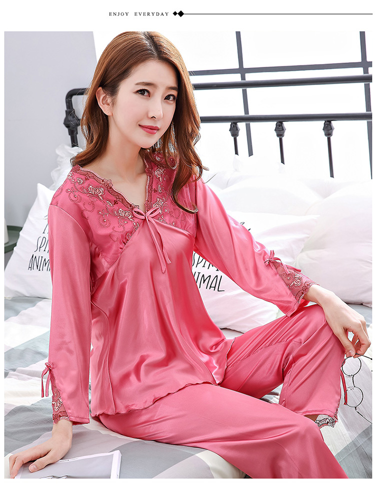 Bộ đồ ngủ nữ mùa hè dài tay lụa băng phù hợp với đồ ngủ lụa mùa xuân và mùa thu Hàn Quốc phiên bản mỏng của dịch vụ nhà lụa XL đồ bộ kiểu đẹp 2021