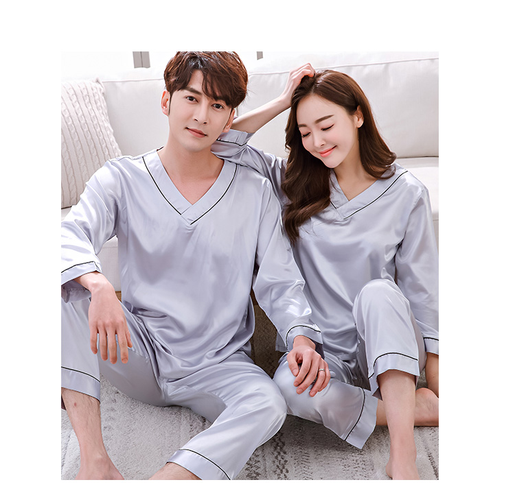 Mùa hè mới băng lụa vài bộ đồ ngủ dài tay phù hợp với mùa xuân và mùa thu mỏng phần nam và nữ lụa kích thước lớn dịch vụ nhà giản dị đồ bộ mặc nhà cao cấp hàn quốc