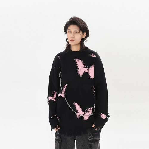 Оригинальная цепь с молнией, дизайнерский трикотажный свитер подходит для мужчин и женщин, круглый воротник, тренд сезона, в американском стиле