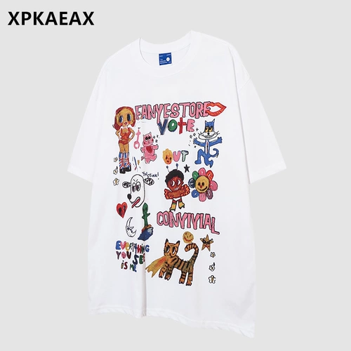 XPKAEAX оригинальный модный бренд европейского и американского уличного свободного покроя с короткими рукавами, летняя забавная забавная футболка с круглым вырезом и рукавом пять четвертей High Street