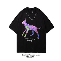 XPKAEAX Original Tide Card Small Crowd Design Sense Abstract Cat Printed Short Teak Men Summer New with necklace T