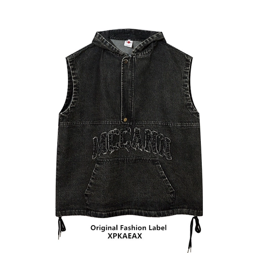 Tide, оригинальный пластырь, джинсовый жилет, толстовка с капюшоном без рукавов, с вышивкой, в американском стиле