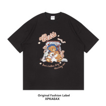 XPKAEAX Original Tide Brand vintage Short Sleeve T-Shirt Men and Women Hong Kong Style vintage Bear Print Couple Sweets