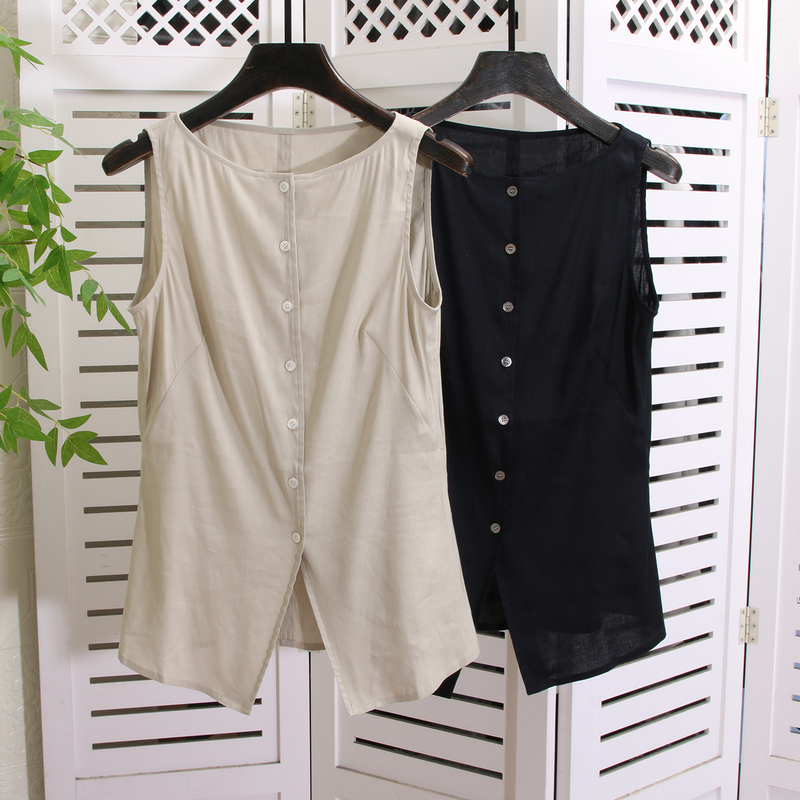 Pure Tail~T/H~Relaxed Old Money Style [Stretch Linen/Boat Neck Sleeveless Waist-Cinching/Elegant] Vest Shirt for Summer