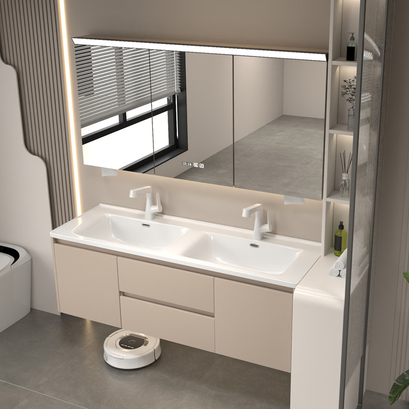 All-Aluminum Honeycomb Ceramic Integrated Double-Basin Bathroom Cabinet Set, Modern Minimalist Waterproof Washbasin Vanity