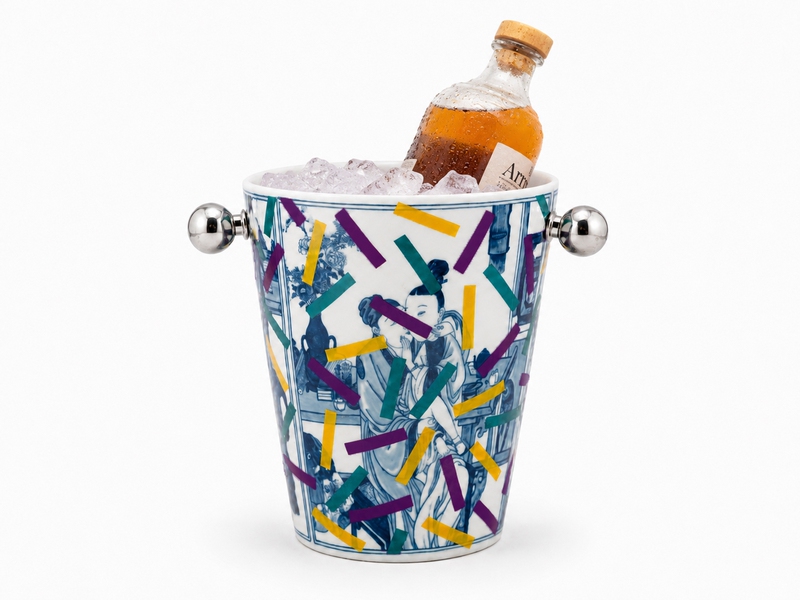 Occupying the Garden of Spring Colors: Blue and White Ceramic Ice Bucket for Champagne and Red Wine - Housewarming Gift