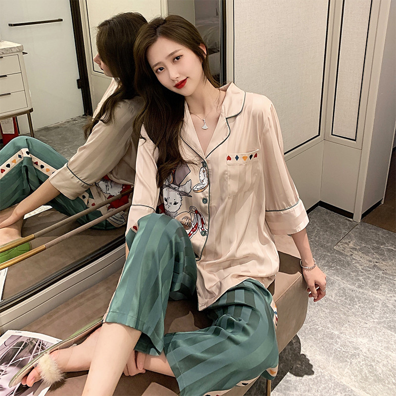 You are the female Lord Dailly Gtra ~ Sleeping Girl Spring and Autumn Ice Thin Graffiti Printed Home Suit Suit