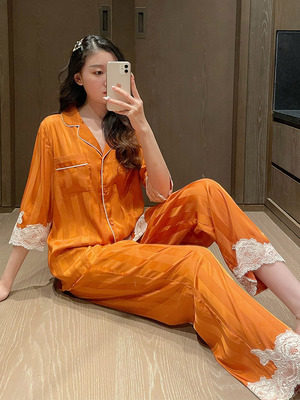 Advanced light lavish ~ DailyGtra ~ 2022 Sleeping Girl Spring Summer Ice Silk 70% Sleeves Lace Suit Home Clothing