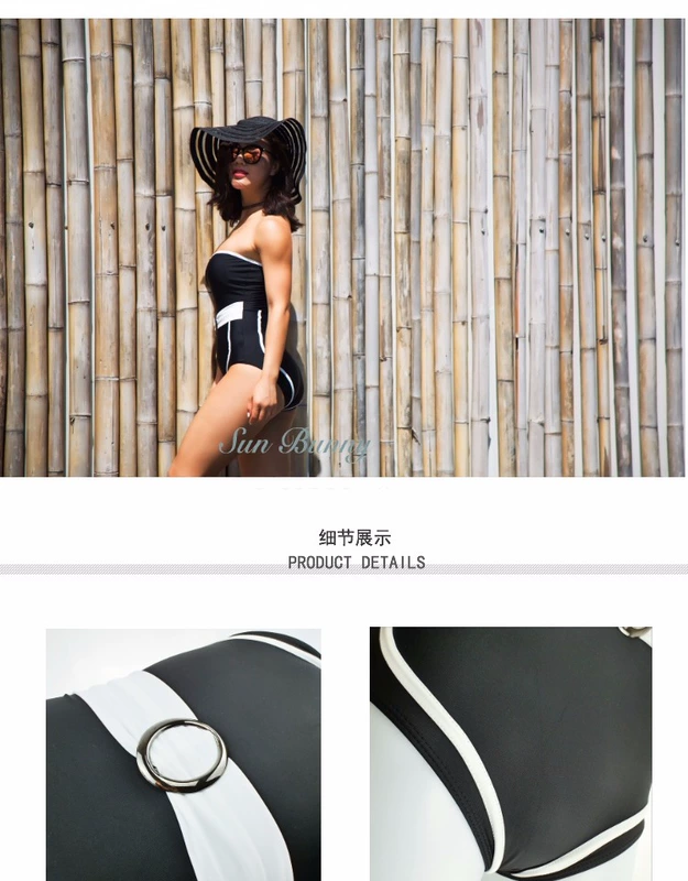 SUN BUNNY cổ điển áo tắm một mảnh khâu màu đen và trắng tính khí che bụng mùa xuân nóng đi nghỉ mát bikini phụ nữ - Bộ đồ bơi One Piece