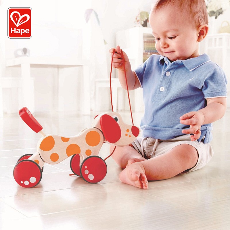 様々な形のHape Pull Dog、子供用知育玩具、木製、クリエイティブ、幼児用、手で引っ張る子犬、1歳以上