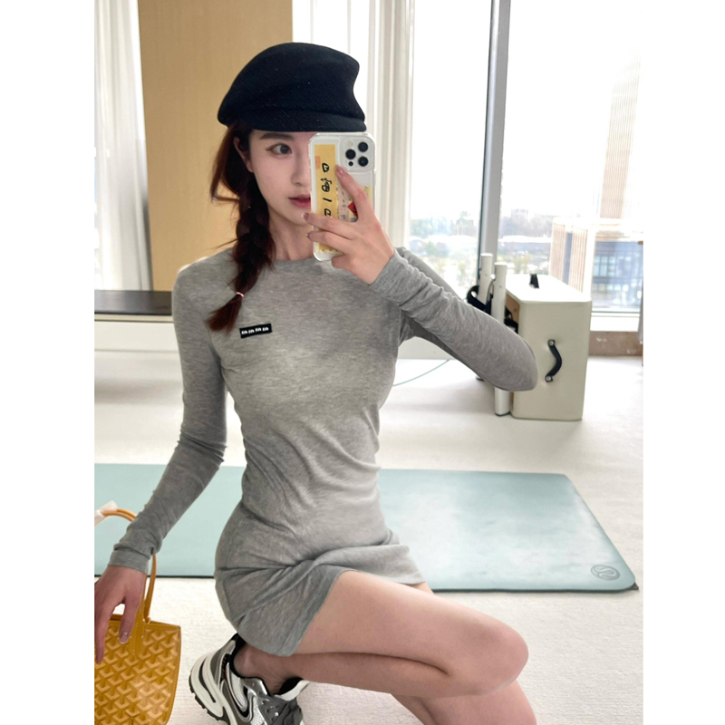 Mixico High-Definition Soft Silky Skin-Fribottomly Navy Gray Micro-Stamped See-Through Stretch T-Skirt Bottoming Shirt 24 Autum