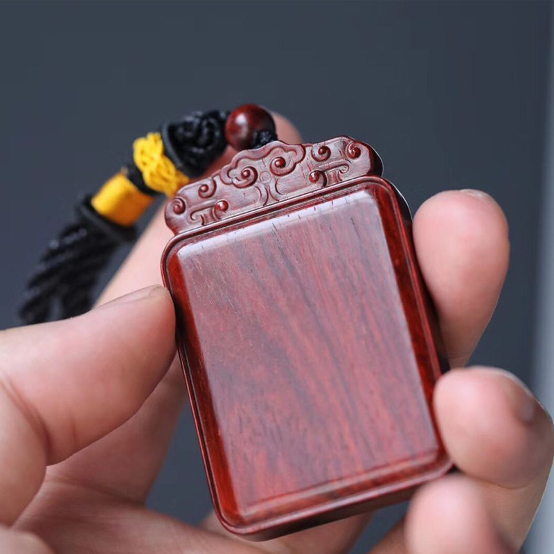 Small leaf red sandalwood carving safe and sound brand square safe brand mahogany handle piece auspicious wish necklace pendant car pendant decoration