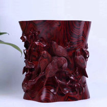 Wujiao picture pen holder decoration red acid branch wood carving silk ling sandalwood carving craft Mahogany solid wood pen holder wooden pen holder