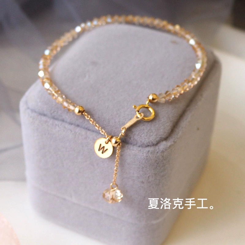 Imported Austrian Crystal Champagne-Colored Crystal Women's Thin Bracelet with 26 Letters, 14K Gold-Plated, Non-Fading Gift Imported Austrian Crystal Champagne-Colored Crystal Women's Thin Bracelet with 26 Letters, 14K Gold-Plated, Non-Fading Gift