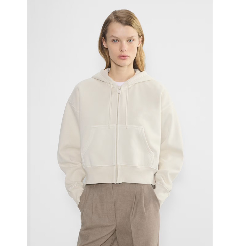 【Tna Sweatfleece】 Sports Fleece-Lined Outdoor Cycling Versatile Zip-Up Hooded Cardigan Short Sweatshirt for Women