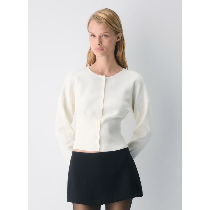 【Aritzia Wilfred】 Spring and Autumn Retro Slim-Fit Knitted Long-Sleeve Round Neck Cardigan Jacket for Women