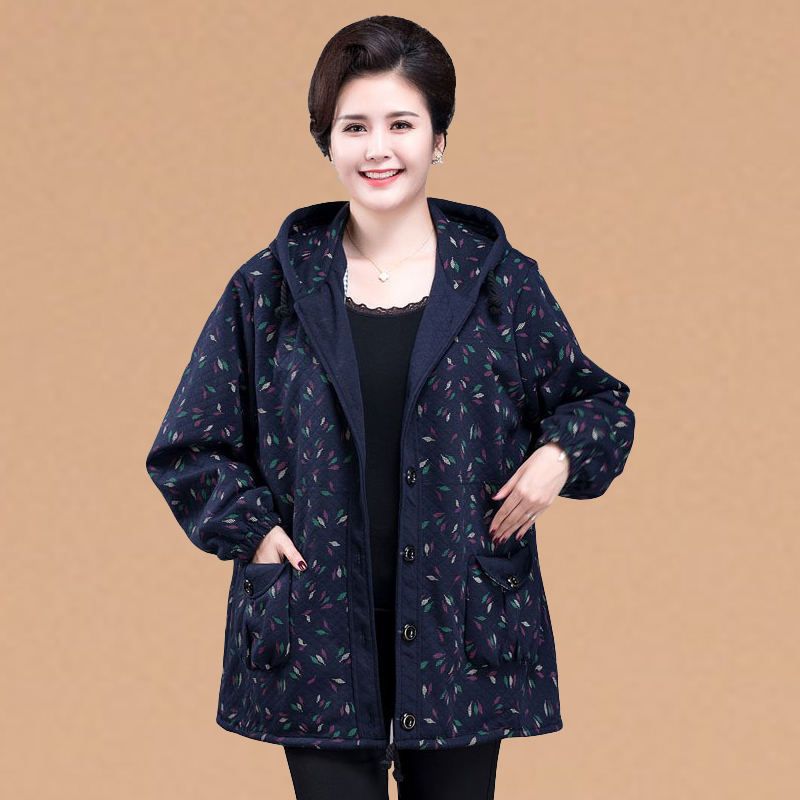 Plus-Size Women's Clothing for Elderly Women, Fashionable Autumn Trench Coat, Cotton Jacket for Mothers and Grandmothers
