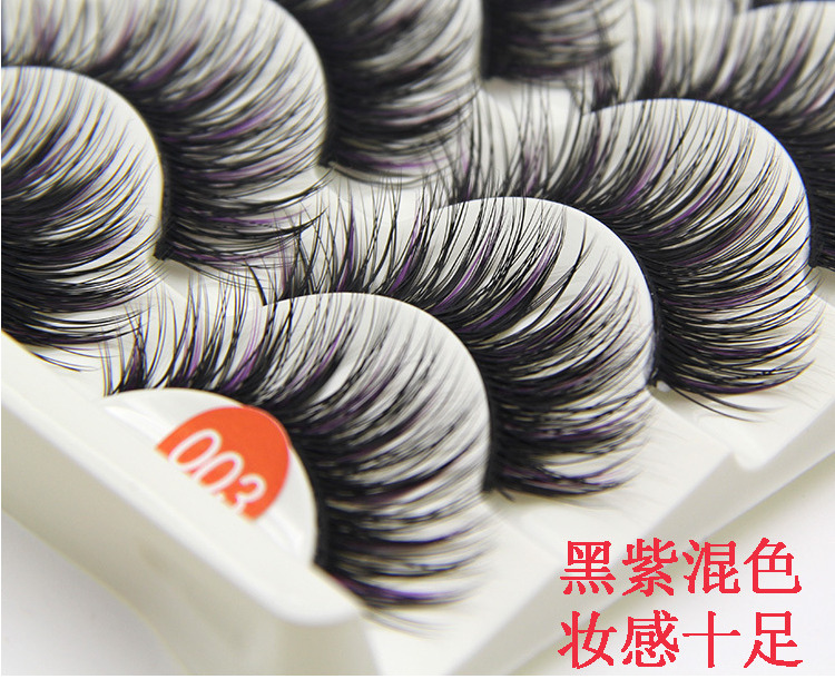 Dày lọn tóc dài giai đoạn trang điểm màu đen tím hỗn hợp màu sắc hiển thị hộp đêm giả lông mi phóng đại khiêu vũ Latin mi giả katun