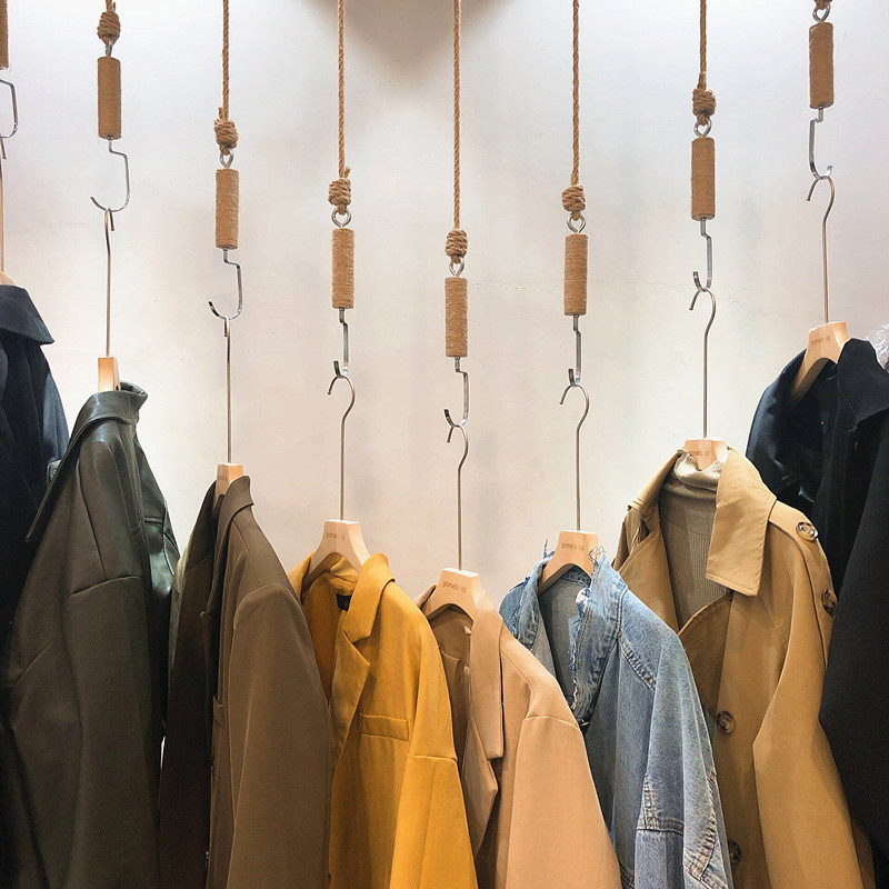 Clothing store display rack hook hanging ceiling hanging creative hemp rope hanging s hook s long hook hanger golden clothes hook