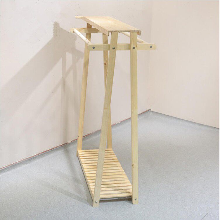 Children's clothing store floor-to-ceiling hanger solid wood simple display stand log color Nordic style modern minimalist clothing shelf