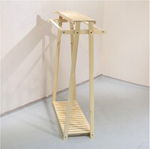 Childrens clothing store floor-mounted hanger solid wood simple display stand original wood color Nordic style modern simple clothing shelves