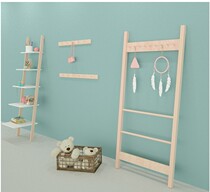 INS Korean version of cotton linen Nordic style hangers clothing store display rack decoration shelf simple natural color ladder