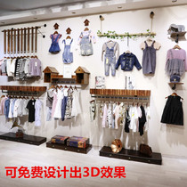 Clothing store hanger display stand on the wall side hanging retro solid wood front side hanging womens childrens clothing store props decoration shelves