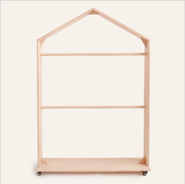 Clothing display rack solid wood mobile floor rack Nordic style log simple boys and girls clothing store decoration hanger INS