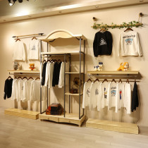 2018 new clothing store display stand primary color solid wood retro combination set shelves mens decoration shop wall hanging