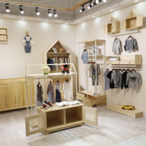 New medium tide floor-mounted combination childrens clothes cabinet decoration childrens clothing store solid wood shelf display rack upper wall rack