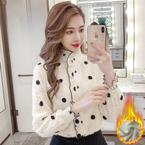 Thickened velvet lace bottoming shirt womens autumn 2020 new winter clothes with warm Western-style tops long sleeves
