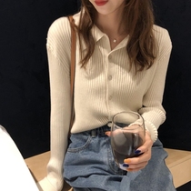 Autumn and winter female fairy short v-neck cardigan small jacket top Western style long-sleeved knitted student T-shirt bottoming small shirt top