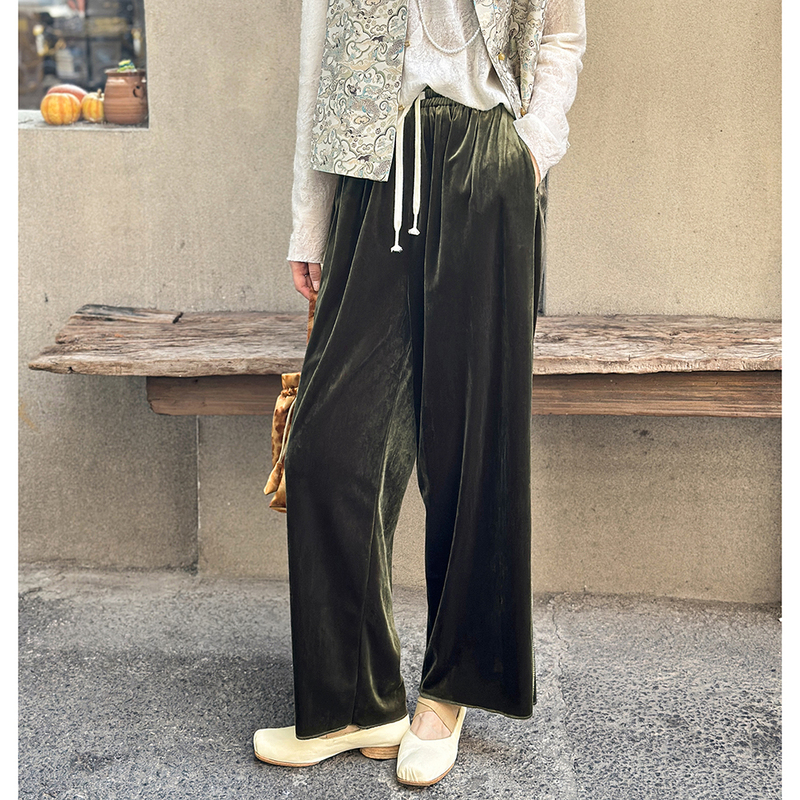 Three Thousand | High-End Japanese Imported Heavyweight Triacetate Velvet/Mmin Loose Wide-Leg Harem Pants Bj3138