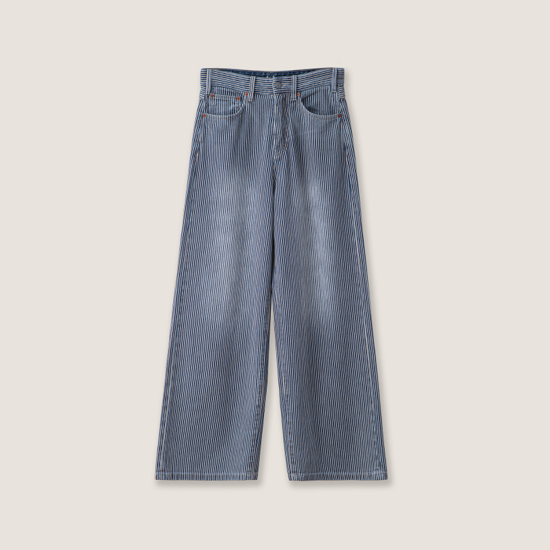 Three Thousand | Rye Mugi Japanese Rye Denim/Washed Distressed Striped Wide-Leg Pants Bj3427