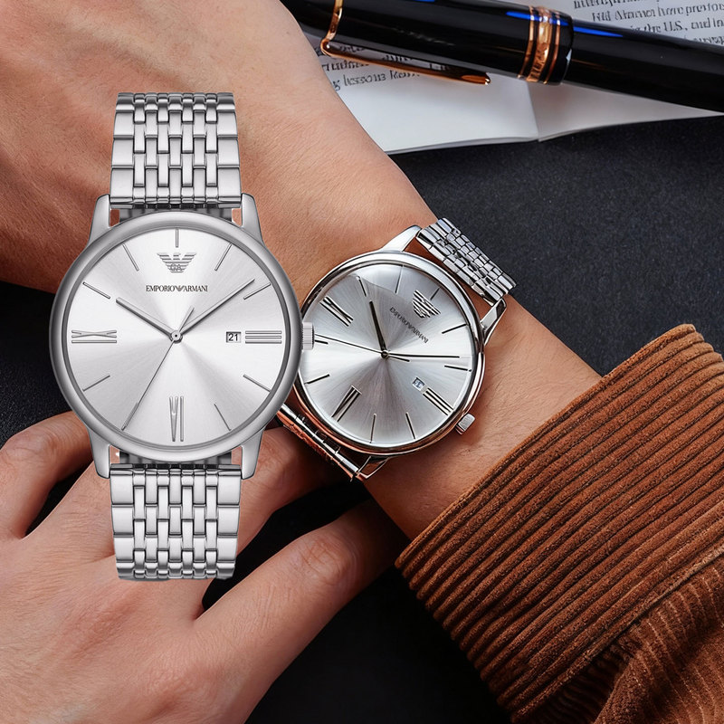 【Ar11599】Armani Armani Watch for Men, Simple Business Style, Silver Sunburst Steel Band Quartz Watch 【Ar11599】Armani Armani Watch for Men, Simple Business Style, Silver Sunburst Steel Band Quartz Watch