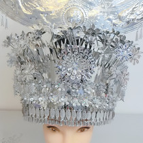 Ethnic minority clothing silver jewelry Miao and Dong ethnic style new aluminum solid color non-discoloring silver hat long-legged hat