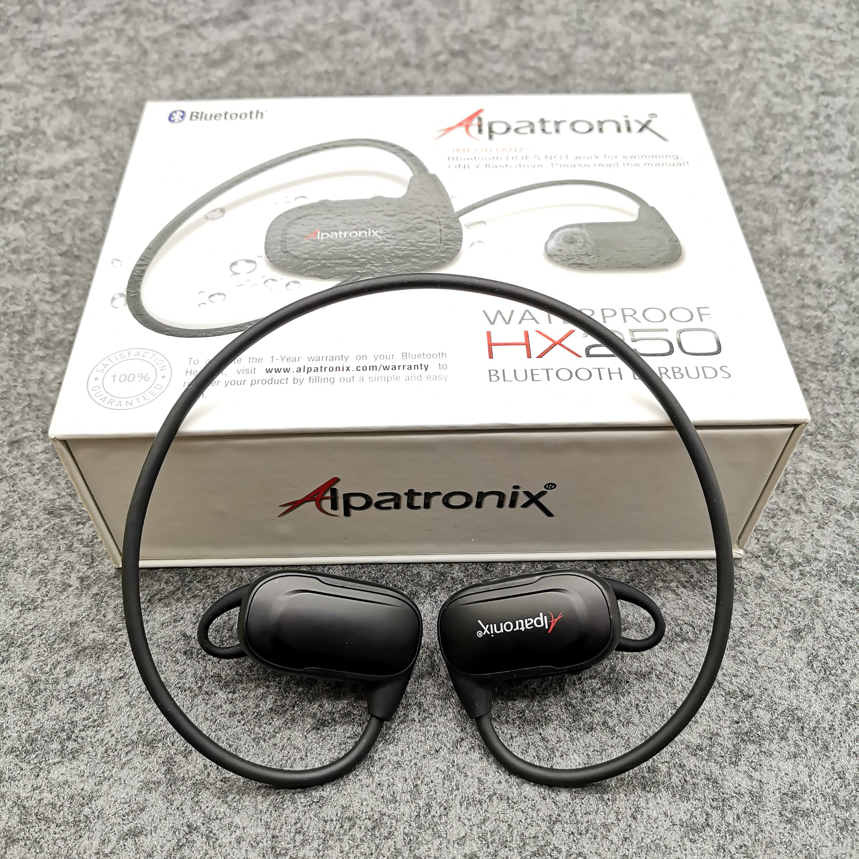 Alpatronix HX250 sports ear hanging Bluetooth headphones IPX7 waterproof bring your own 8GB memory can be plugged in