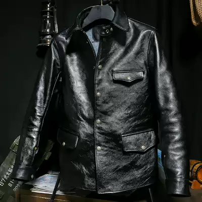 Horse leather leather clothing men's leather Japanese vintage short spinner coat slim lapel leather jacket autumn and winter jacket
