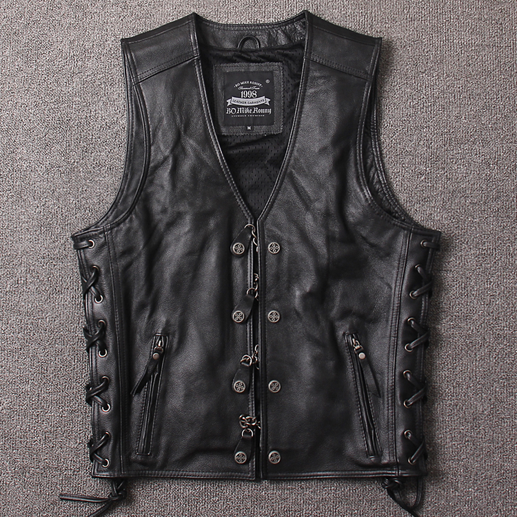 Baron 2020 new men casual genuine leather waistcoat Rider Locomotive Headlayer Bull Leather Vest With Sleeveless Leather Clothing
