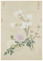 Qian Weicheng Three kinds of spring flowers Pictures of flowers and birds Traditional Chinese painting vertical scroll Wall decoration Giclee reproduction