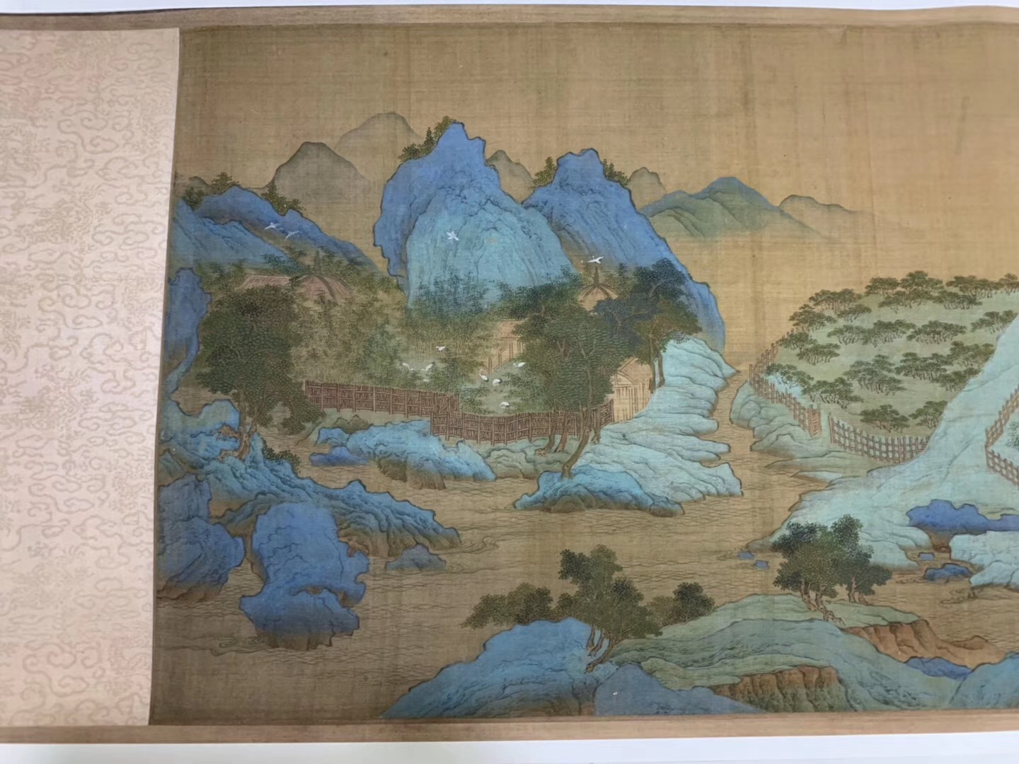Imitation ancient painting and calligraphy Zhao Boju's green and green landscape Tuanhuan villas Tuchangguo Painting Art Microspray Silk Cloth Copy-Taobao