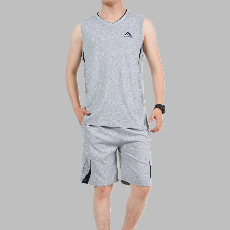 Mùa hè mỏng thể thao phù hợp với nam kích thước lớn vest quần short cotton không tay thể thao quần áo thể dục chạy bộ - Thể thao sau