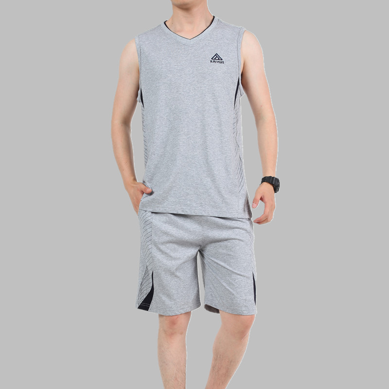 Quần áo vest thể thao phù hợp với quần áo thể thao nam mùa hè cotton tay áo sơ mi thoáng khí thể dục chạy bộ quần áo mỏng - Thể thao sau bộ thu đông adidas nam