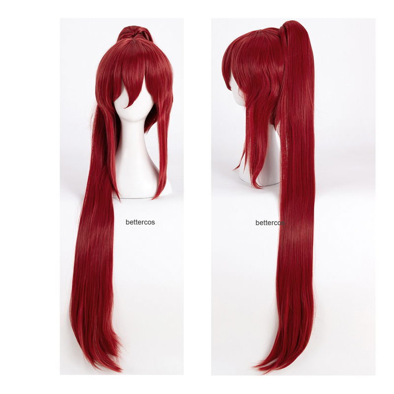 Fairy Tail Erza Cos Wig Dark Red Short Hair + 1m Tiger Card Cosplay Wig