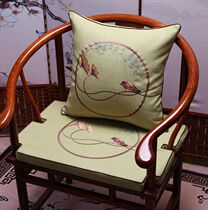 Mahogany embroidery chair cushion green new Chinese style cotton and linen sofa cushion solid wood sofa washer chair cushion long board cushion