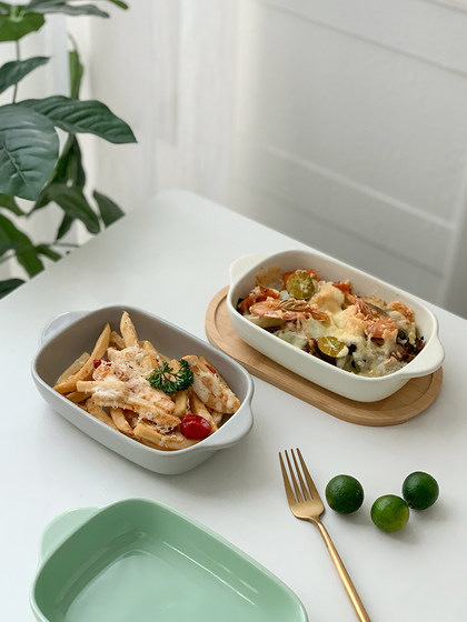 陶瓷盘子家用烤肉焗饭盘西餐盘烤盘烤箱提拉米苏深盘双耳烤碗深盘