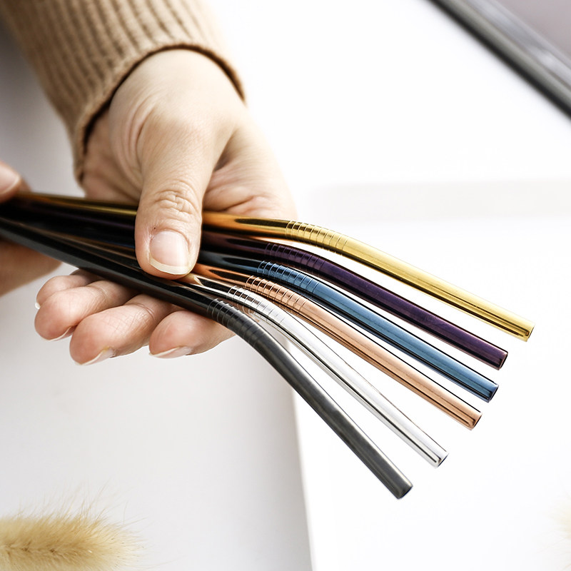 304 stainless steel straw straight bent straw stirring tube drink juice cold drinking straw Non-disposable cleaning brush