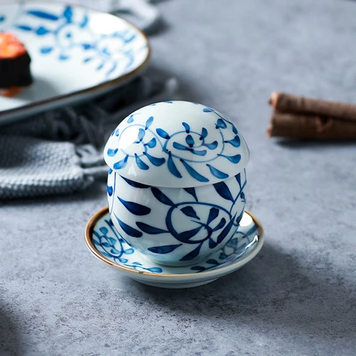 Чашка яичной чашки керамическая яичная чашка чашка тушеной чашка яиц с яйцом чашка для яичной чашки для птичьего гнезда с крышкой с нижней частью посуды в стиле японского стиля