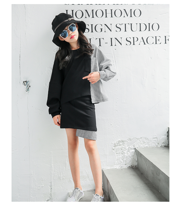 Rain Star Rain 236 [23601QTO] 2018 cô gái mùa thu mới thời trang sọc sọc váy phù hợp với hai mảnh đồ bơi cho bé